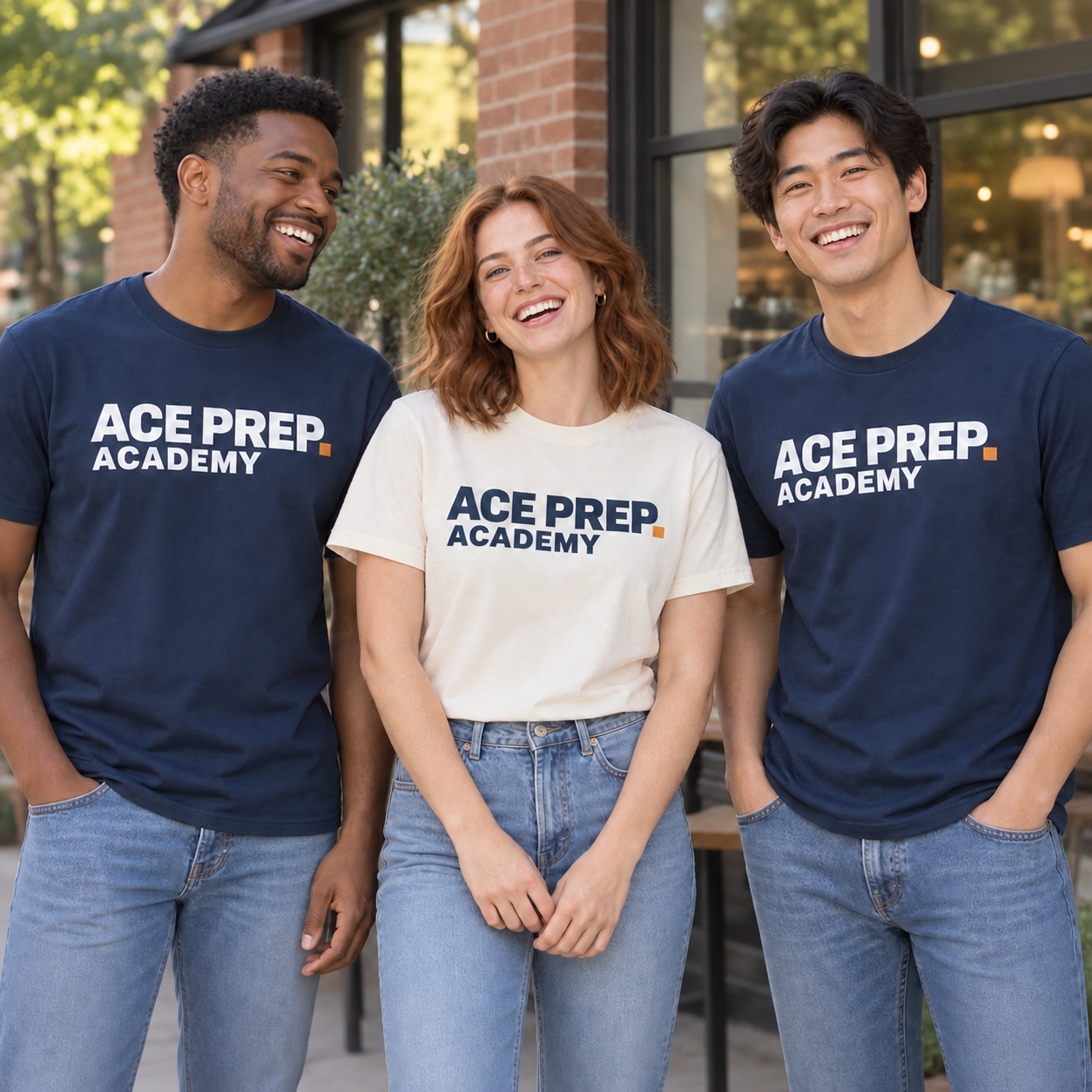 Three Ace Prep Academy instructors in branded shirts